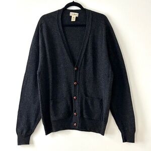 LL Bean 100% Wool Gray Button Up Cardigan Made In Scotland